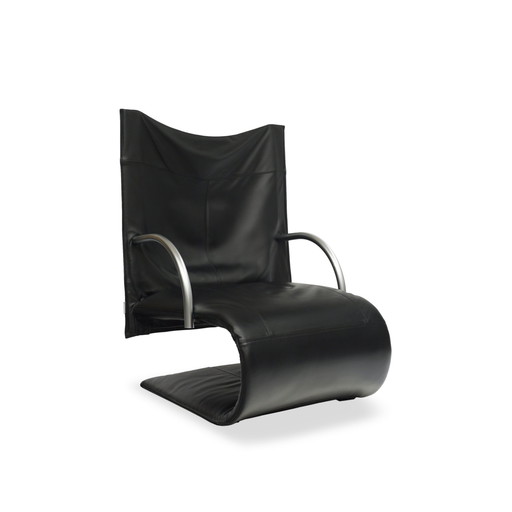 Ligne Roset Zen Fauteuil Cuir Noir Piétement luge