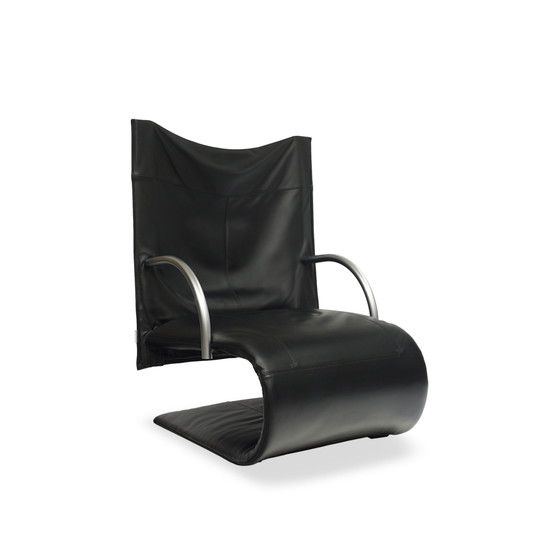 Image 1 of Ligne Roset Zen Fauteuil Cuir Noir Piétement luge