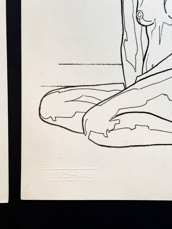 Ensemble de 2 œuvres d'art surréalistes. 1981. Eugène Eechaut (1928-2019) – Peintures et dessins, Paper (photo 7 of 19)