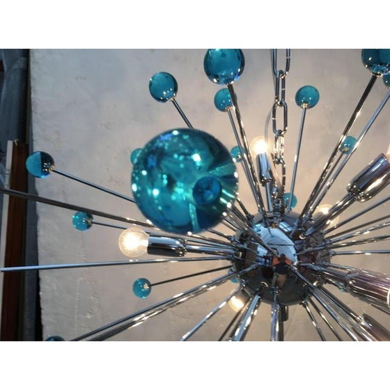 Image 1 of Lustre contemporain en verre de Murano Sputnik bleu fait à la main en Italie