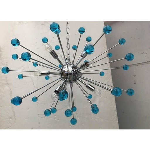 Lustre contemporain en verre de Murano Sputnik bleu fait à la main en Italie