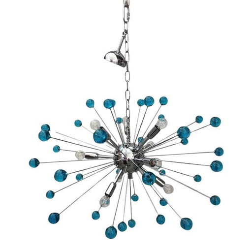 Lustre contemporain en verre de Murano Sputnik bleu fait à la main en Italie