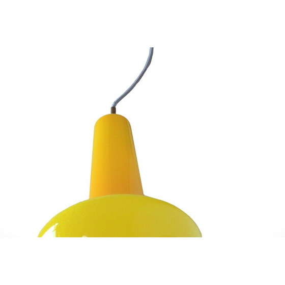 Image 1 of Lampe suspendue vintage Kreta en verre jaune et blanc par Jacob Bang pour Fog et Morup, 1960