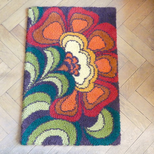 Tapis / tapisserie pop des années 70 noué à la main