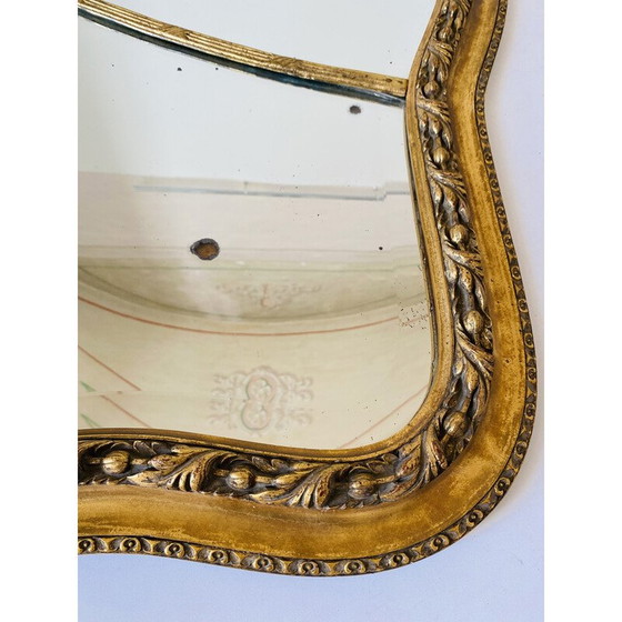 Image 1 of Miroir rectangulaire vintage à feuilles d'or avec cadre en bois