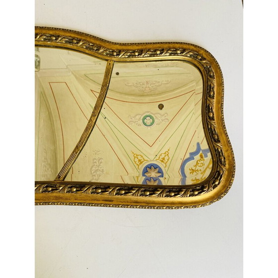 Image 1 of Miroir rectangulaire vintage à feuilles d'or avec cadre en bois