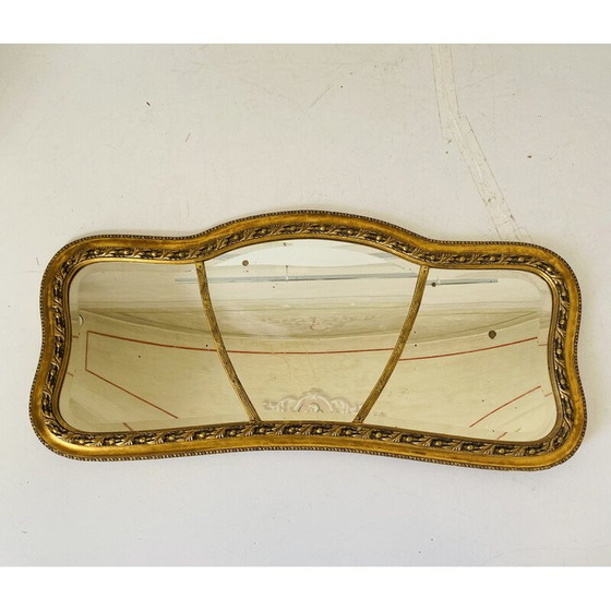 Image 1 of Miroir rectangulaire vintage à feuilles d'or avec cadre en bois