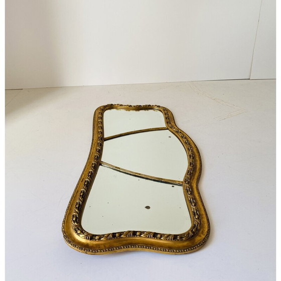 Image 1 of Miroir rectangulaire vintage à feuilles d'or avec cadre en bois