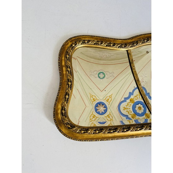 Image 1 of Miroir rectangulaire vintage à feuilles d'or avec cadre en bois
