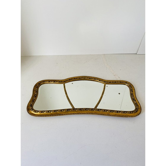 Image 1 of Miroir rectangulaire vintage à feuilles d'or avec cadre en bois