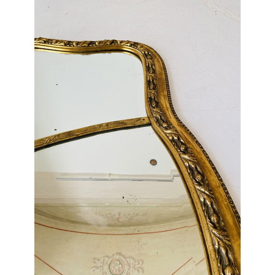 Image 1 of Miroir rectangulaire vintage à feuilles d'or avec cadre en bois