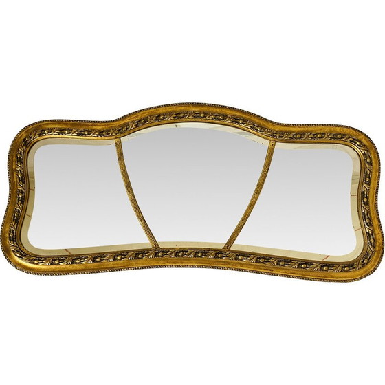 Image 1 of Miroir rectangulaire vintage à feuilles d'or avec cadre en bois