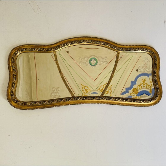 Image 1 of Miroir rectangulaire vintage à feuilles d'or avec cadre en bois