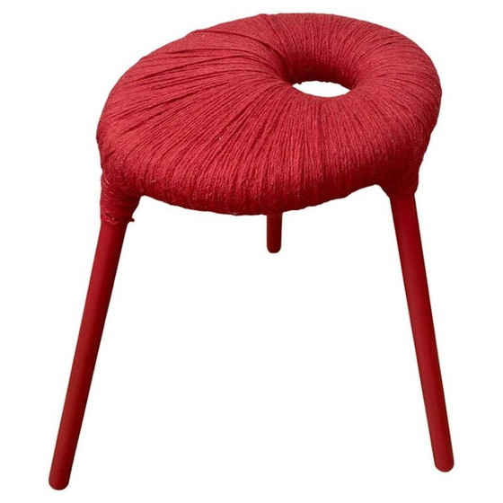 Image 1 of Tabouret vintage en métal rouge et laine modèle Eskilstuna par Ikea, années 1990