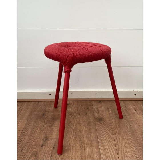 Image 1 of Tabouret vintage en métal rouge et laine modèle Eskilstuna par Ikea, années 1990