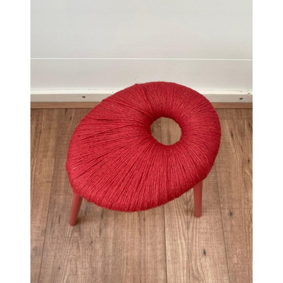 Image 1 of Tabouret vintage en métal rouge et laine modèle Eskilstuna par Ikea, années 1990