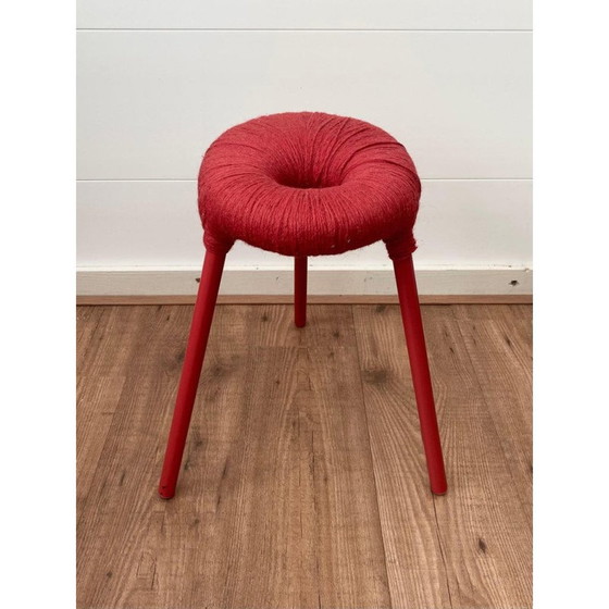 Image 1 of Tabouret vintage en métal rouge et laine modèle Eskilstuna par Ikea, années 1990