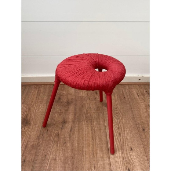 Image 1 of Tabouret vintage en métal rouge et laine modèle Eskilstuna par Ikea, années 1990