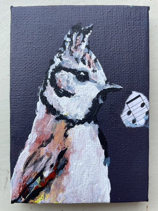 Peinture d'une mésange huppée