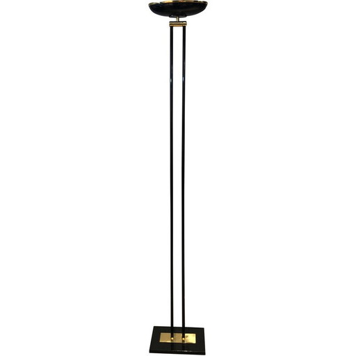 Lampadaire vintage en métal laqué noir et laiton, 1970