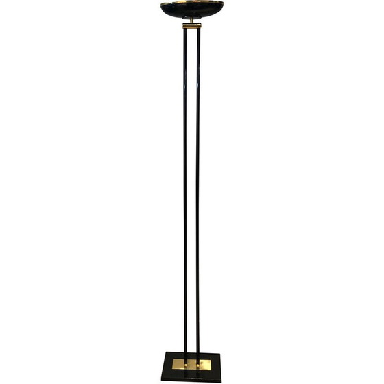 Image 1 of Lampadaire vintage en métal laqué noir et laiton, 1970