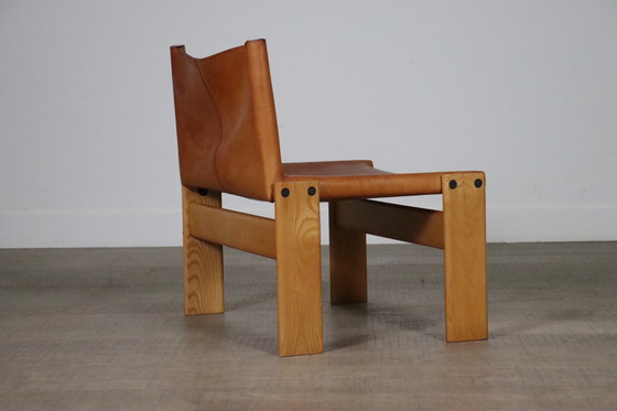 Image 1 of Chaise longue Monk en cuir cognac par Afra et Tobia Scarpa pour Molteni Italie 1974