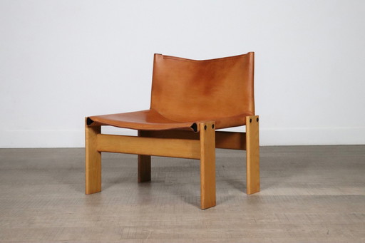 Chaise longue Monk en cuir cognac par Afra et Tobia Scarpa pour Molteni Italie 1974