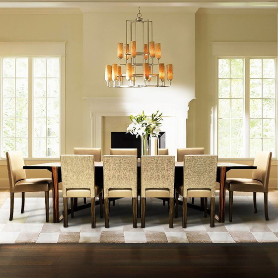 Image 1 of Ensemble de salle à manger vintage contemporain en cuir et bois de frêne