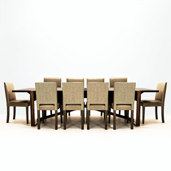 Image 1 of Ensemble de salle à manger vintage contemporain en cuir et bois de frêne