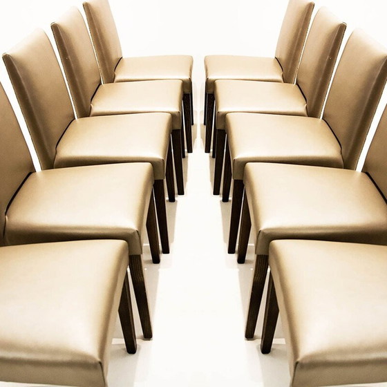 Image 1 of Ensemble de salle à manger vintage contemporain en cuir et bois de frêne