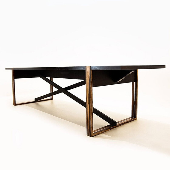 Image 1 of Ensemble de salle à manger vintage contemporain en cuir et bois de frêne