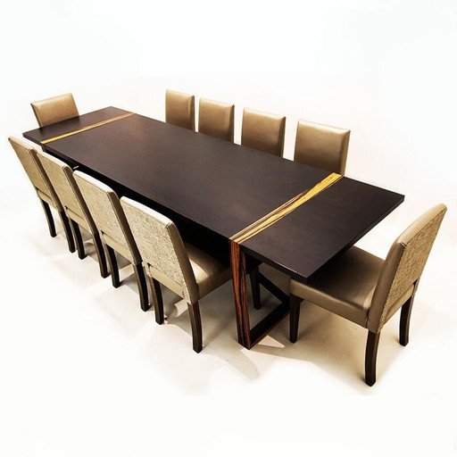 Ensemble de salle à manger vintage contemporain en cuir et bois de frêne