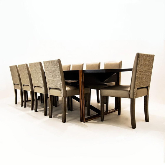 Image 1 of Ensemble de salle à manger vintage contemporain en cuir et bois de frêne