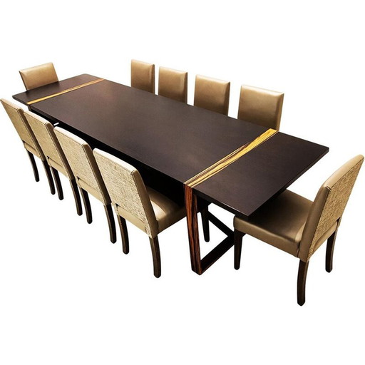 Ensemble de salle à manger vintage contemporain en cuir et bois de frêne