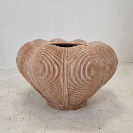 Pot de fleurs vintage en bambou et rotin, France 1970