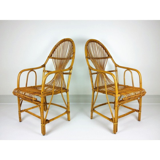 Image 1 of Paire de grands fauteuils vintage en rotin de bambou 1960