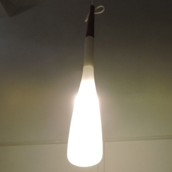 Image 1 of Lampe suspendue vintage en teck et opaline par Uno et Osten Kristiansson, Suède 1960