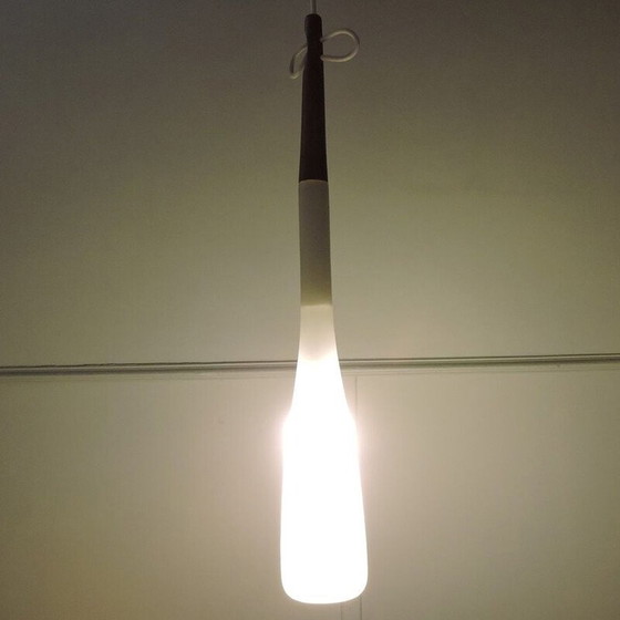 Image 1 of Lampe suspendue vintage en teck et opaline par Uno et Osten Kristiansson, Suède 1960