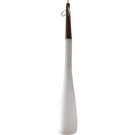 Image 1 of Lampe suspendue vintage en teck et opaline par Uno et Osten Kristiansson, Suède 1960
