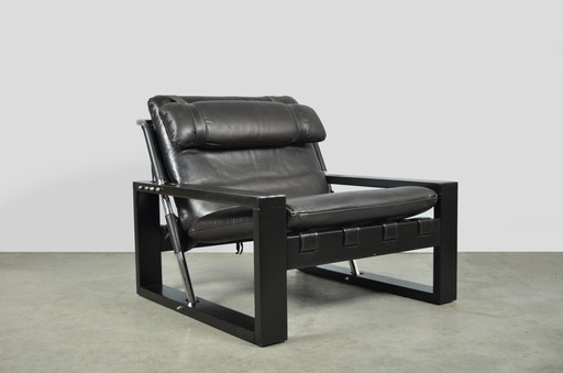 Sonja Wasseur / Chaise longue et pouf en cuir brutaliste / Pays-Bas 1970S