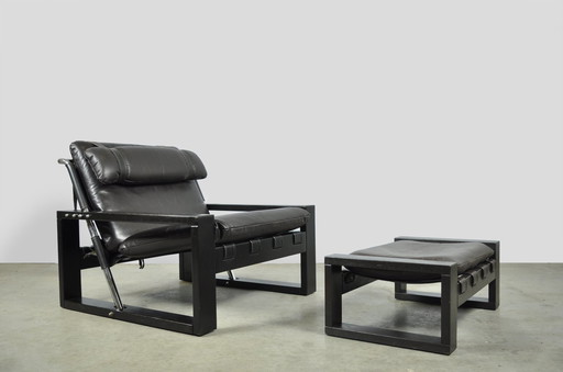 Sonja Wasseur / Chaise longue et pouf en cuir brutaliste / Pays-Bas 1970S