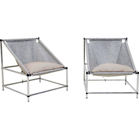 Image 1 of Paire de fauteuils vintage en tubes chromés et coque en feutre, Italie 1990