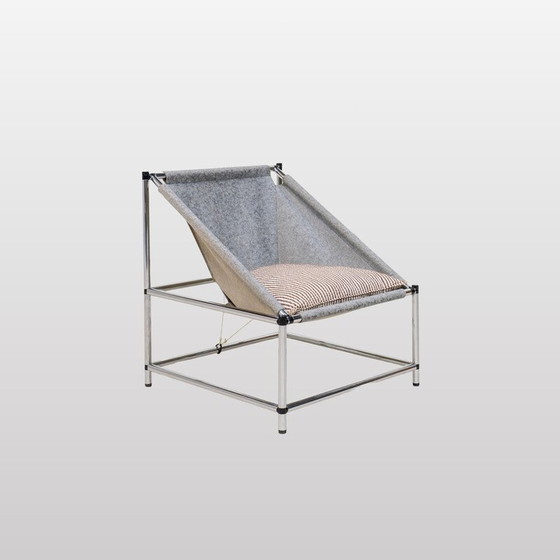 Image 1 of Paire de fauteuils vintage en tubes chromés et coque en feutre, Italie 1990