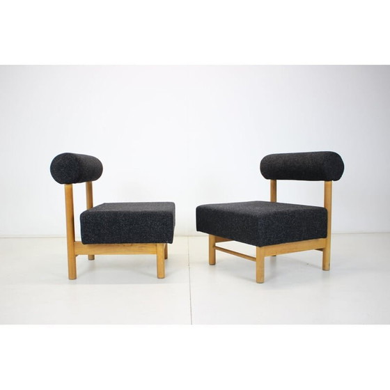 Image 1 of Paire de fauteuils vintage en bois et tissu, Tchécoslovaquie 1970