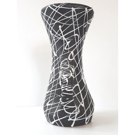 Image 1 of Vase vintage en céramique noir et blanc, France 1950
