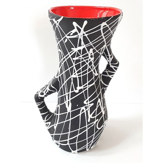 Image 1 of Vase vintage en céramique noir et blanc, France 1950