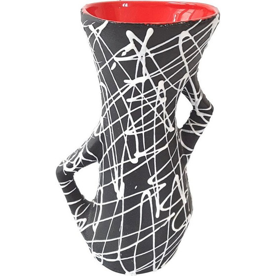 Image 1 of Vase vintage en céramique noir et blanc, France 1950