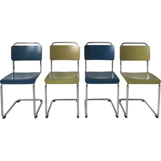 Image 1 of Ensemble de 4 chaises de salle à manger vintage par W.H. Gispen Modèle 101 Gebroeders van der Stroom 2004