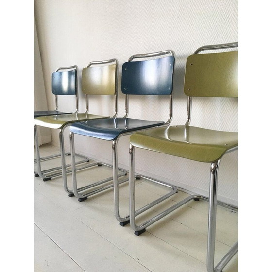 Image 1 of Ensemble de 4 chaises de salle à manger vintage par W.H. Gispen Modèle 101 Gebroeders van der Stroom 2004