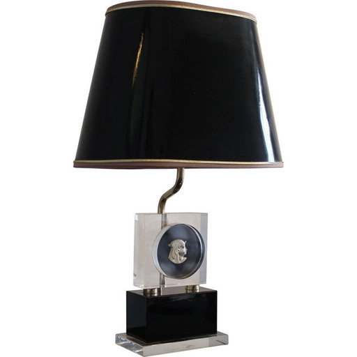 Lampe de table Vintage Hollywood Regency en laiton et plexiglas Maison Jansen 1970